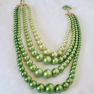 Vintage Faux Pearl Green Graduated Four Strand Collar Necklace